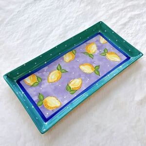 NEW Essex Collection Ceramic Rectangular Serving Tray Fruit Punch Lemon Design